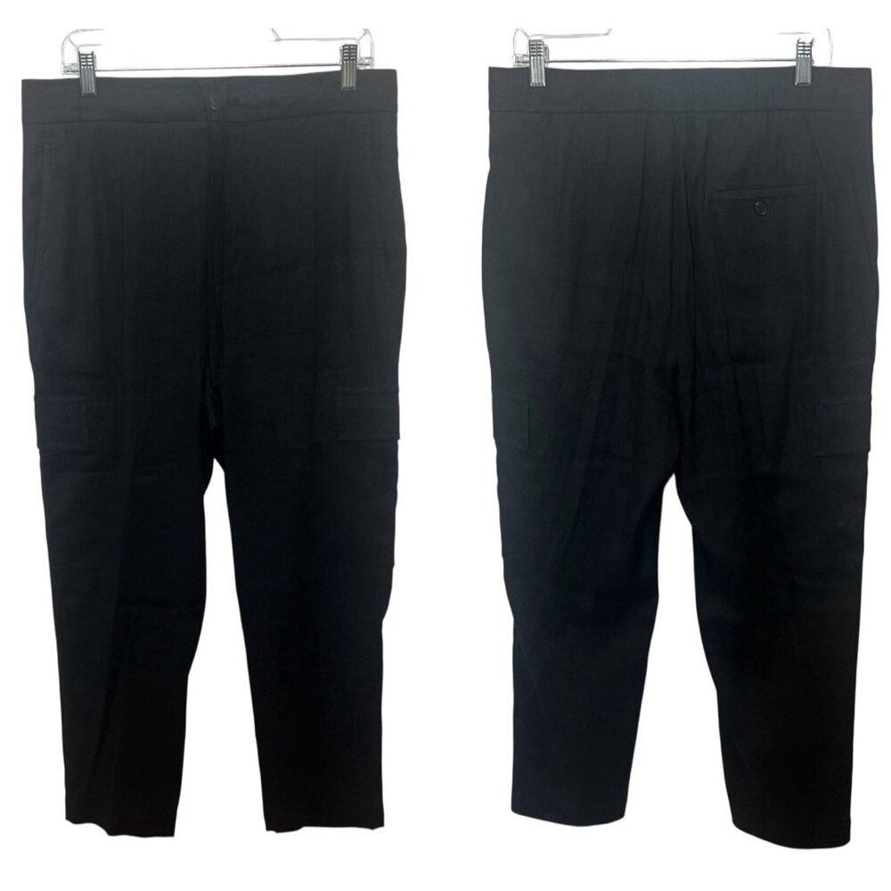 Vince Women’s Linen Cargo Pants Size Large Black High Rise Zipper Drawstring